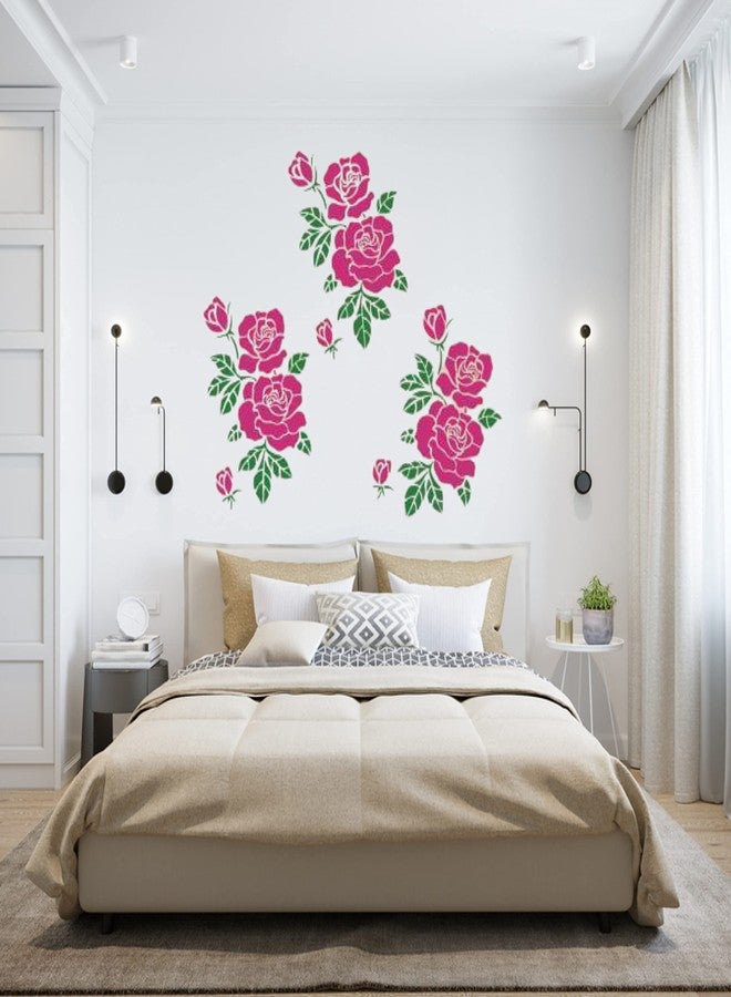 ARandNJ Combo Stencil for Wall Painting (Size:-16X24 Inch) Theme:- Rose DIY Reusable Painting Design Suitable for Bedroom,Living Room (Pack of 1) - Image 1
